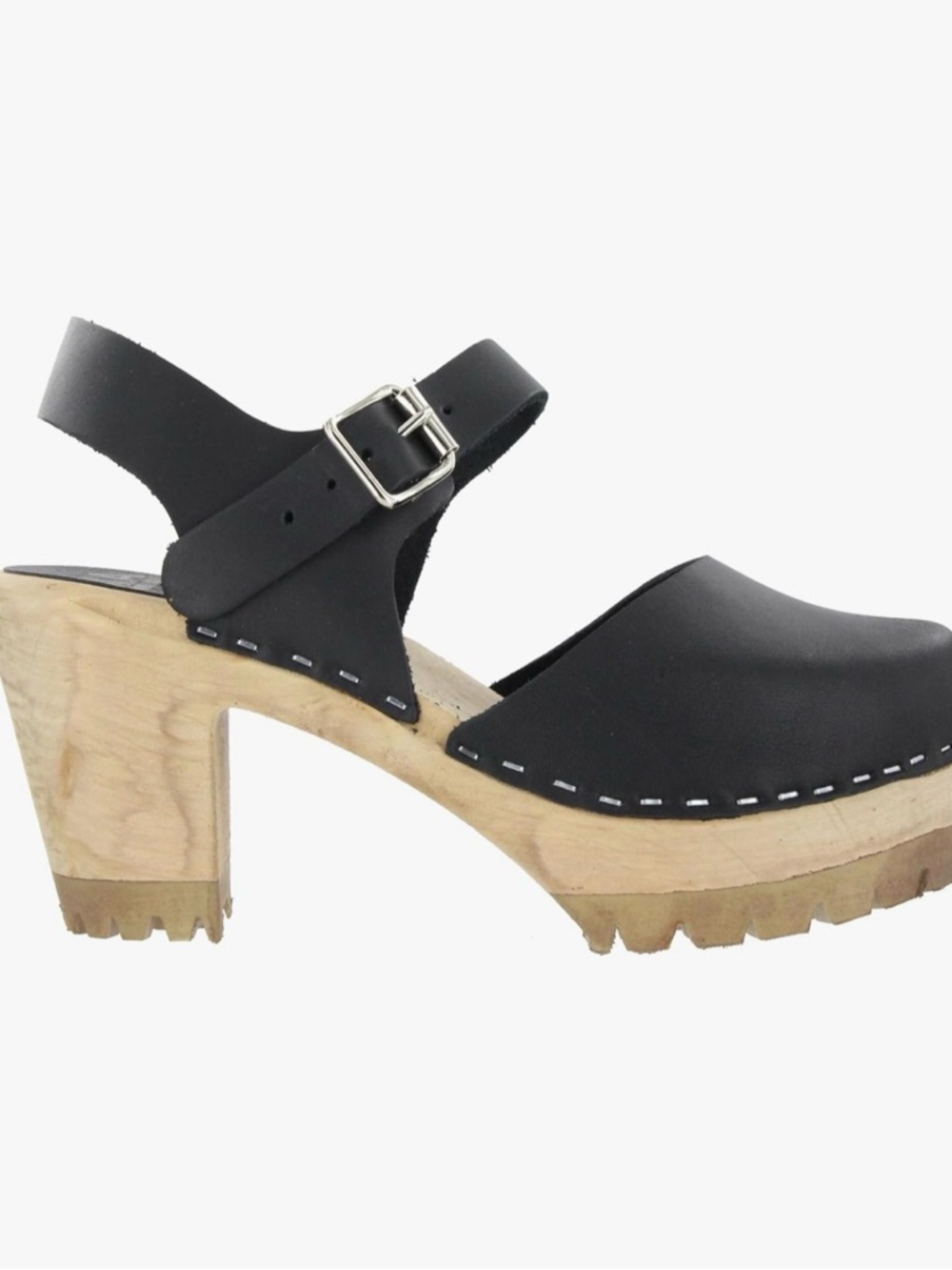 MIA Black Leather Clog Sandals with Wood Block Heel - Picture 4 of 10